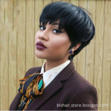 Wholesale Pixie Cut Human Hair Wig With Bang Short Brazilian Remy Full Machine Made Wigs For Black Women Short Pixie Bob Cut
